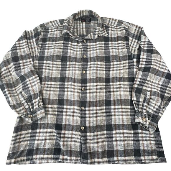 TRU FIT‎ Mens Flannel Button Up Shirt Size 2XL XXL Gray White Plaid Soft Comfy - Picture 1 of 7